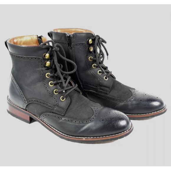 Polar Fox Other - Mens Polar Fox Jonah MPX808567 Black Lace Up Wing Tip Perforated Dress Boot Sz 7